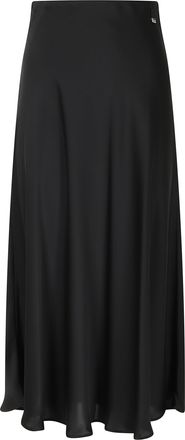 Herno Black Resort Satin Elastic Waistband Polyester Midi Skirt
