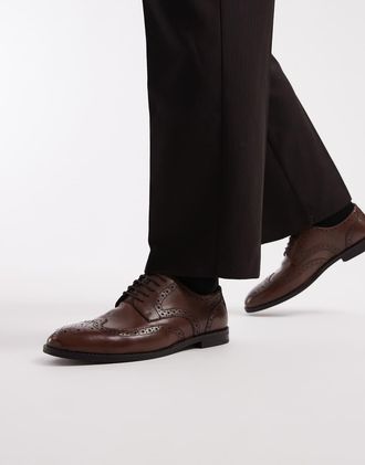 Asos Scarpe brogue stringate in pelle sintetica marroni-Marrone