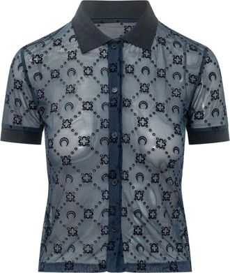 Marine Serre Flock SS Polo Shirt - Dames - Overhemden - Blauw - M - Tweed - Overhemden