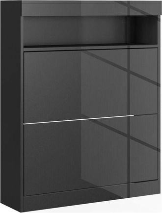 HOMCOM Homcom - Narrow Shoe Cabinet, Wall Mounted or Freestanding Shoe Storage Cabinet with 2 Flip Drawers and Open Shelf for 12-16 Pairs of Shoes for