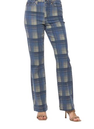 Judy Blue Vintage Plaid Straight Leg Jeans In Blue
