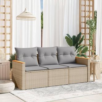 vidaXL Juego De Sof&aacute;s De Jard&iacute;n Con Cojines Beige 3 Pzas Rat&aacute;n Pe Vidaxl