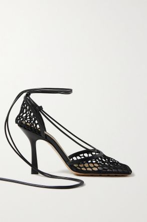 Bottega Veneta Décolleté In Mesh Con Finiture In Pelle E Lacci - Nero