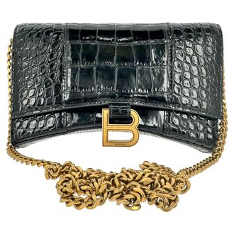 Balenciaga Balenciaga Croc Gegraveerde Hourglass Portemonnee met Ketting in ZwartLeer