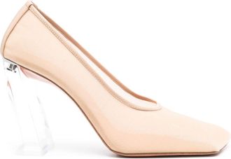 Amina Muaddi Neutral Charlotte 95 Mesh Pumps - Womens - Fabric/Rubber/Calf Leather/Calf LeatherRubber