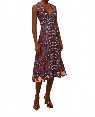 Farm Rio Boho Floral Scarf Midi Dress In Navy Blue
