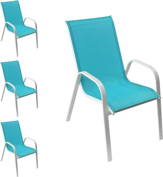 Happy Garden Pack De 4 Sillas Marbella En Textileno Azul Aluminio Blanco