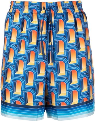 Casablanca LArche de Nuit silk shorts - men - Silk/Polyester - 3XL - Blue