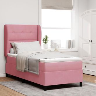 vidaXL Box Spring Bed with Mattress Pink 200 x 100 cm Polyester vidaXL