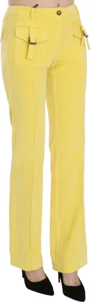 Just Cavalli Yellow Corduroy Mid Waist Straight Trousers Womens Pants