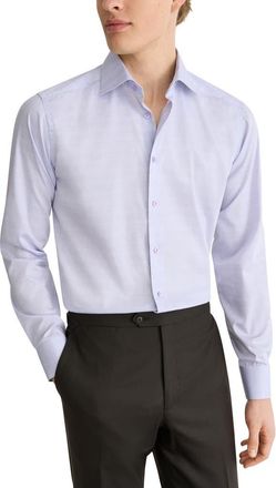 Eton Contemporary Fit Prince of Wales Check Dress Shirt in Light Purple at Nordstrom, Size 16.5