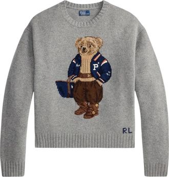 Polo Ralph Lauren Trui met Berenmotief van Wol & Kasjmier - Dames - Ronde hals truien - Grijs - M - Wol - Truien & Vesten