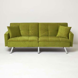 Homescapes Monty Velvet Sofa Bed, Olive Green