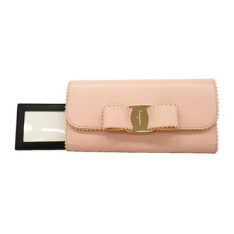 Ferragamo Pink Leather Long Wallet (Bi-Fold) (Pre-Owned)