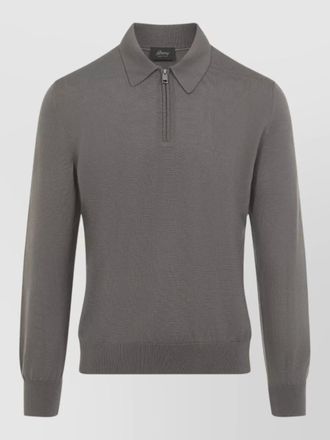 Brioni wool polo knit long sleeve sweater