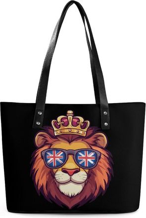 Generic UK Flag British Liones Glasses Tote Bags for Women Cute Shoulder Purses Handbags