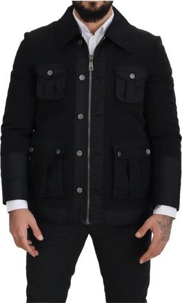 Dolce & Gabbana Prachtige Zwarte Wollen Kraag Jas - Heren - Zomerjassen - Zwart - XL - Wol - Jassen