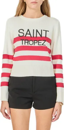 endless rose Saint Tropez Stripe Ribbed Sweater in Cream/red at Nordstrom, Size Medium