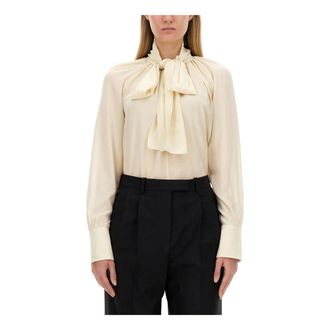 Givenchy Dots Blouse with Knot Collar - female - Givenchy - Blouses - Beige - S - Blouses & Shirts