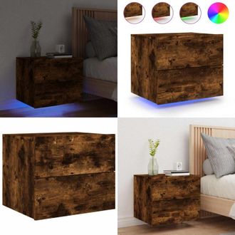 vidaXL Comodino a Parete con luci LED Rovere Fumo - Luci led - Comodino con luci rgb