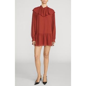 Frame Denim The Soire Long Sleeve Silk Minidress in Paprika at Nordstrom, Size X-Small