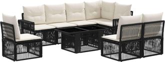 vidaXL Conjunto De Sof&aacute;s De Jard&iacute;n 9 Uds. Negro Y Blanco Crema Vidaxl