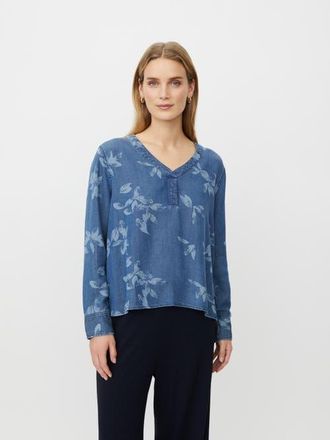 Masai MaDariane Denim Floral Print Blouse in Blue Denim at Nordstrom, Size Xx-Large