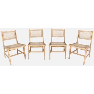 Sweeek Set 4 sedie in canna e legno
