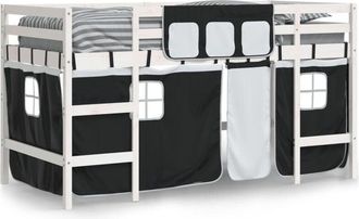 vidaXL Kids Loft Bed with Curtains without Mattress White&Black 90x200cm vidaXL