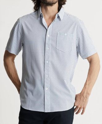 Jachs NY Poly Spandex Short Sleeve Tech Shirt In White Poly Print