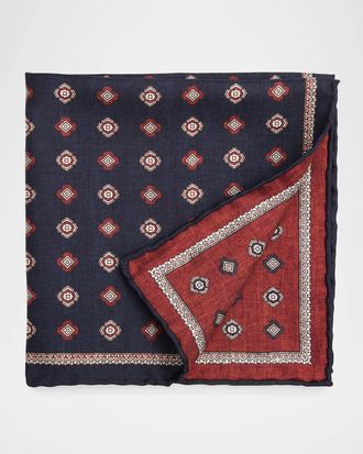 Brunello Cucinelli Men & apos;s Silk Medallion Pocket Square