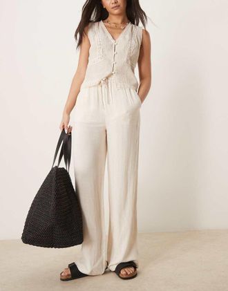 Selected Pantaloni in lino color crema-Bianco