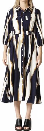 Gracia Wavy Abstract Front Button Down Shirt Dress In Multi