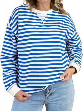 Wishlist Traci Striped Oversized Sweatshirt In Blue/cream