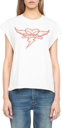 Zadig&Voltaire Cloe Heart Wings Strass Crystal Embellished Cotton Graphic T-Shirt in Judo at Nordstrom, Size X-Small