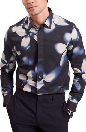 Ted Baker Wrenin Photographic Floral Print Button-Up Shirt in Navy at Nordstrom, Size 6