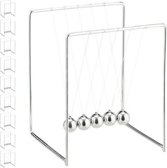 Relaxdays Relaxdays - Newtons Cradle, 10x Set, Pendulum with 5 Balls for Desk & Office, Stress Relief, Metal, Physics Gadget, Silver