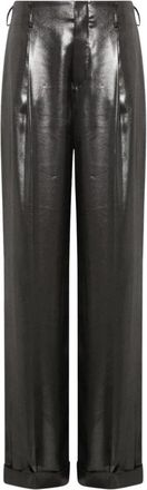 Polo Ralph Lauren High-Waisted Pleated Metallic Pants - Dames - Wijde Broeken - Zwart - S - Broeken