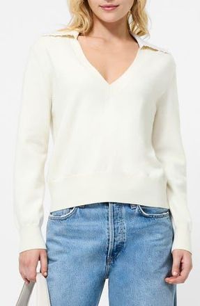 French Connection Sloane Faux Pearl Embellished Johnny Collar Sweater in Porcelain Cream at Nordstrom Rack, Size X-Small