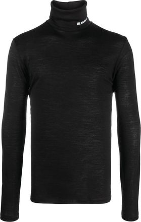 Jil Sander logo-print roll-neck jumper - men - Polyester/Virgin Wool - S - Black