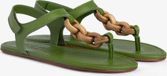 Pedro Garcia Thong chained sandal in green leather | Paris | Spring Summer 26 |