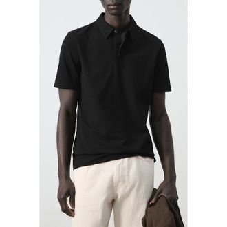 Mango Slim Fit Stretch Cotton Blend Piqu&eacute; Polo in Black at Nordstrom, Size Xx-Large