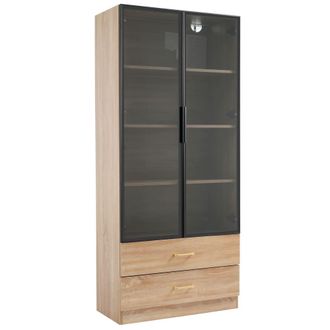 Urban Meuble Vitrina alta efecto madera con 2 grandes cajones y 2 puertas con led