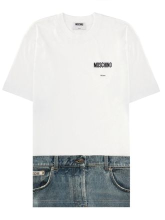 Moschino White Denim Inspired Hem T-Shirt