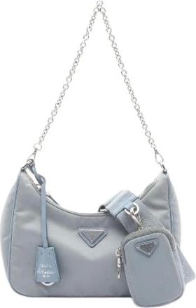Prada Pre-owned Shoulder Bags, female, Blue, Size: ONE SIZE Pre-owned Re-Edition 2005 Nylon 2way Shoulder Bag