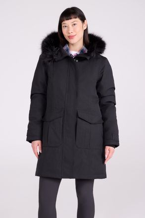 Mountain Warehouse Aurora Womens Down Jacket Waterproof Faux Fur Hood Warm Full Zip Winter Coat Black