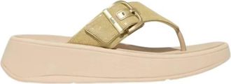 FitFlop Womens F-Mode Buckle Flatform Toe-Post Sandals In Platino