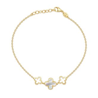 Italian Gold, Inc 14K Yellow Gold Alternating Clover & Open Clover Bracelet 3 Stations - Mother Of Pearl