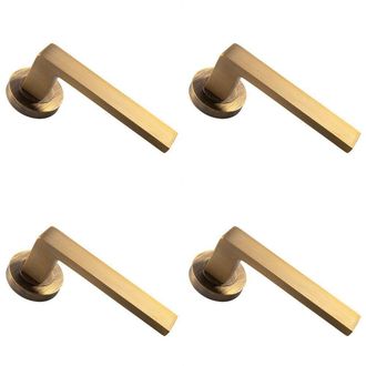 Loops 4x PAIR Straight Square Handle on Round Rose Concealed Fix Antique Brass in Metallics