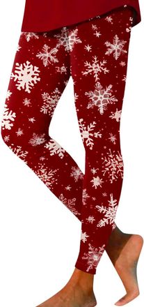Generic Xmas Leggings Women High Waisted Stretchy Fabric with Christmas Themed Designs Including Santa Reindeer Snowflakes Perfect for Yoga Running Gym (Red-D